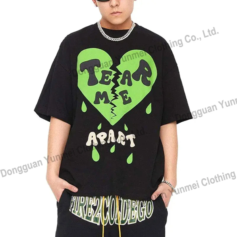 Manufacturer plus size unisex cotton graphic heavyweight tshirt custom oversized streetwear 3d puff print t-shirt for men