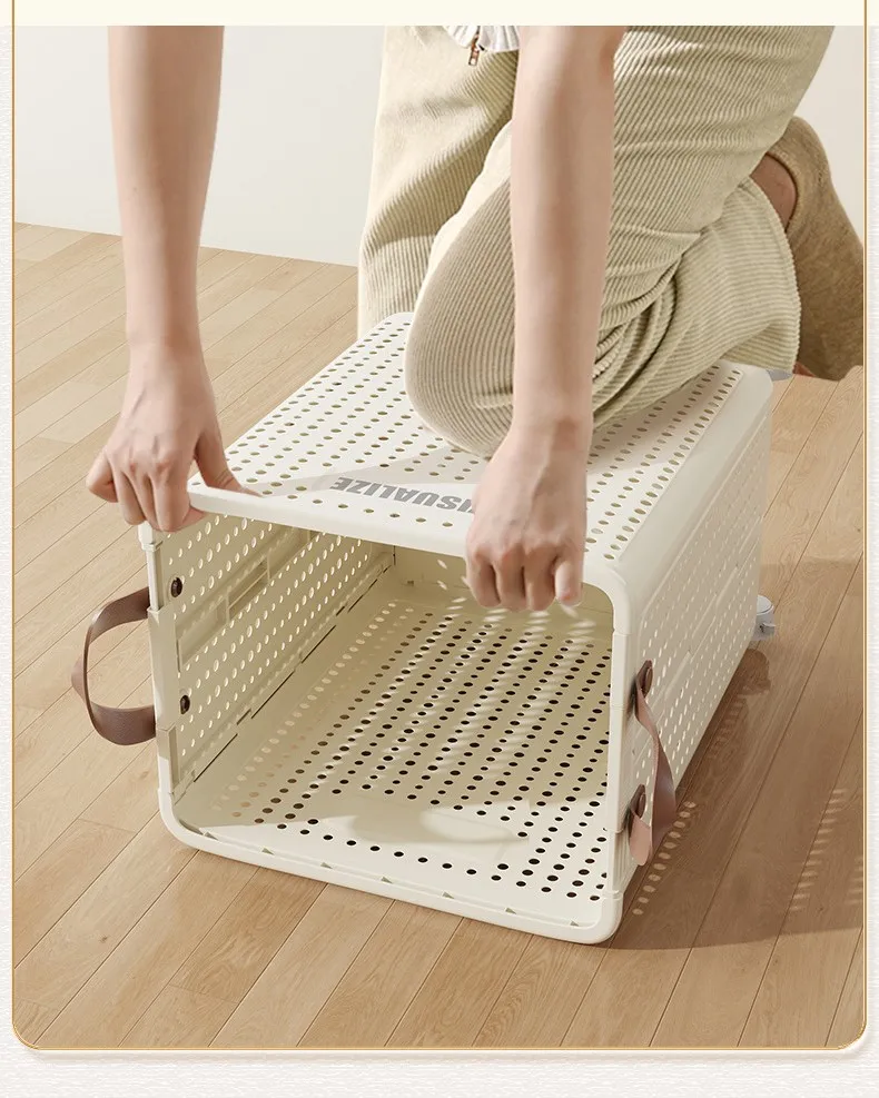 Foldable Storage Basket With Universal Wheels For Toys Clothes Dirty Clothes Plastic Collapsible Laundry Hamper Basket