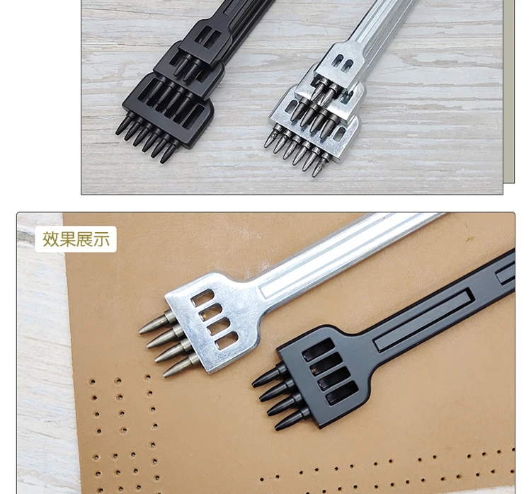 4/5/6mm Leather Craft Punch Tool Sets Black alloy 2/4/6 Prong Punch Hole Chisel French Style Graving Stitching Punch Tools Kit