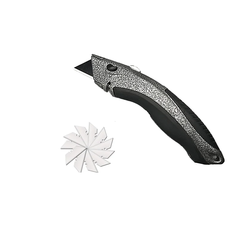 Gray color zinc alloy safe utility retractable blade knife change blade box cutter