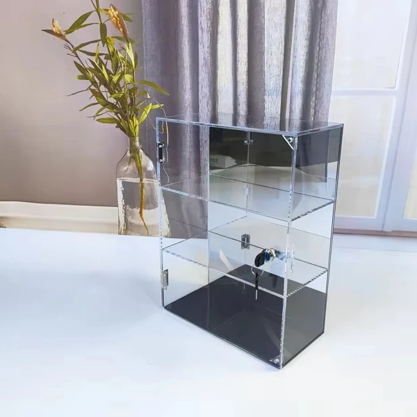 3-Tier Transparent Showcase Display Jewelry Cabinet With Lock Acrylic Display Case With Megntic Door