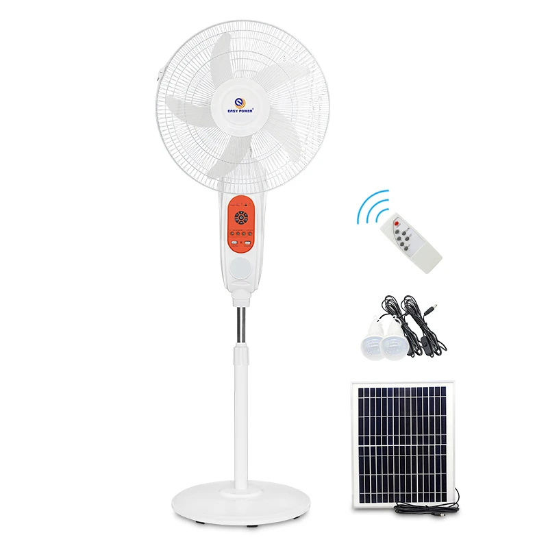 New arrival made in china AC DC 16 inches Brushless Solar Rechargeable Fan with LED Light Lead acid Battery Stand Solar Fan