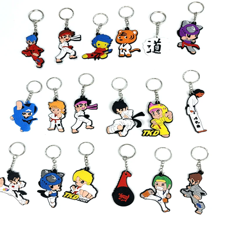 Promotional plastic keychain custom design Wholesale Cheap Custom Rubber Soft Pvc Sport Judo Taekwondo Keychain For School