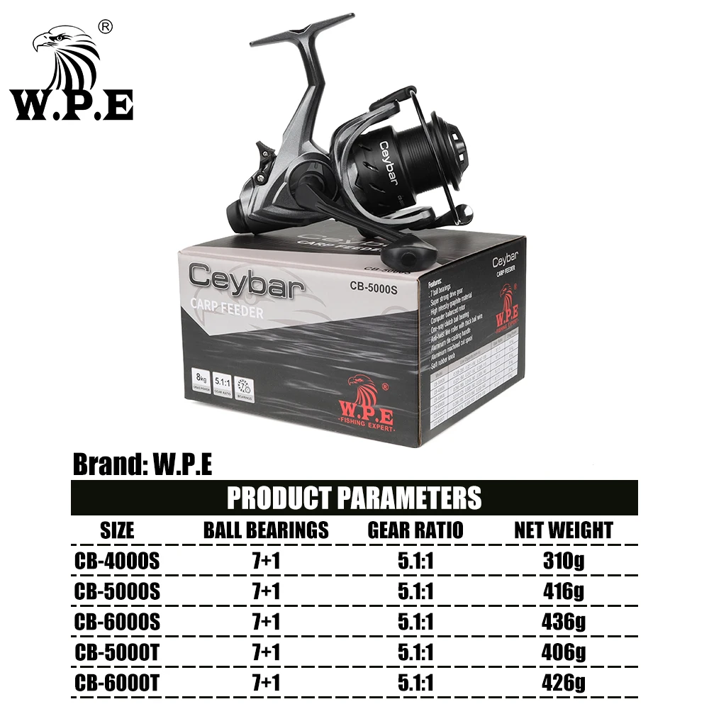 W.P.E CB 4000S-6000T 5.1:1 / 7+1 BBs High Speed Metal Spool Spinning Reel Carp Fishing Tackles Fishing Wheel