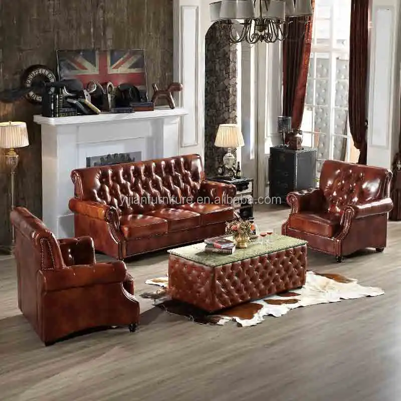 Classic Royal Living Room Luxury Guangzhou Furniture Modern 3 Seats Leather Chesterfield Sofa red wine
