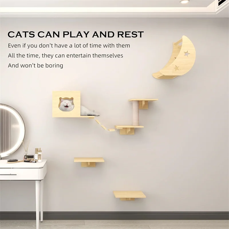 Perches Climbing Lounging Cat Hammock Wall Mounted Kitty Beds Wooden Cat Wall Furniture Stable Cat Wall Shelves for Sleeping