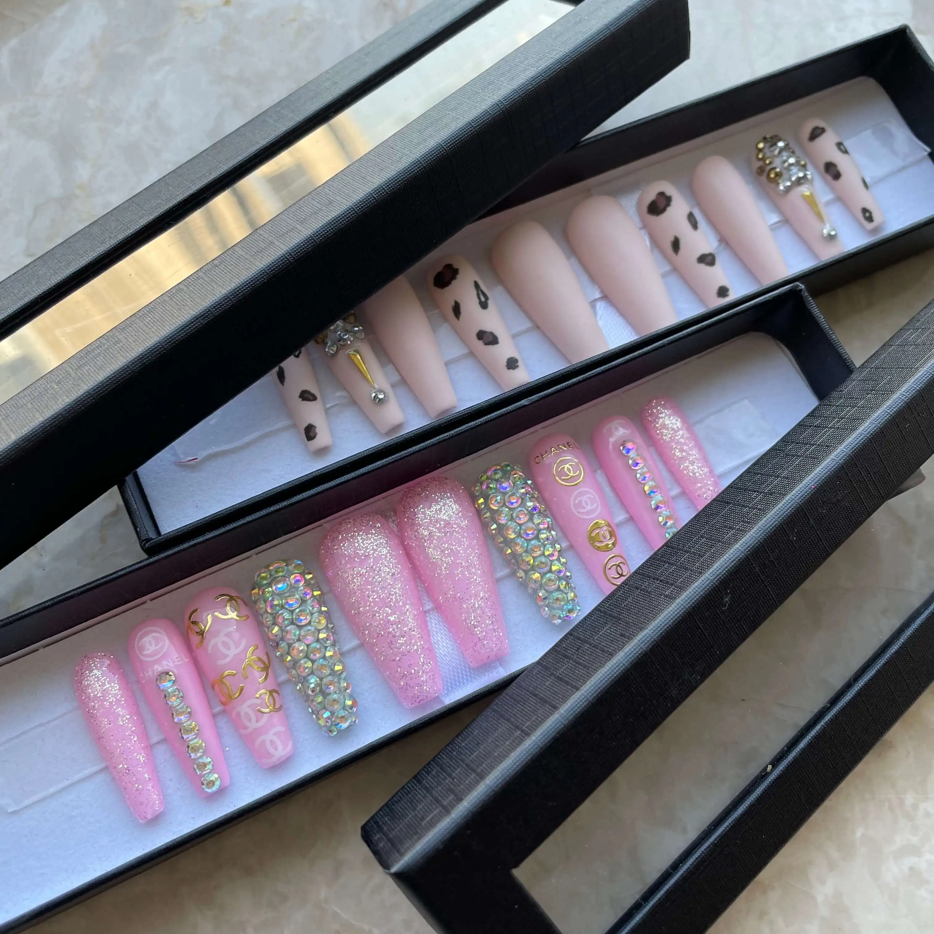2021 New Fashion Private Label Butterfly Marble Pattern Empty Press On Nail Packaging Box
