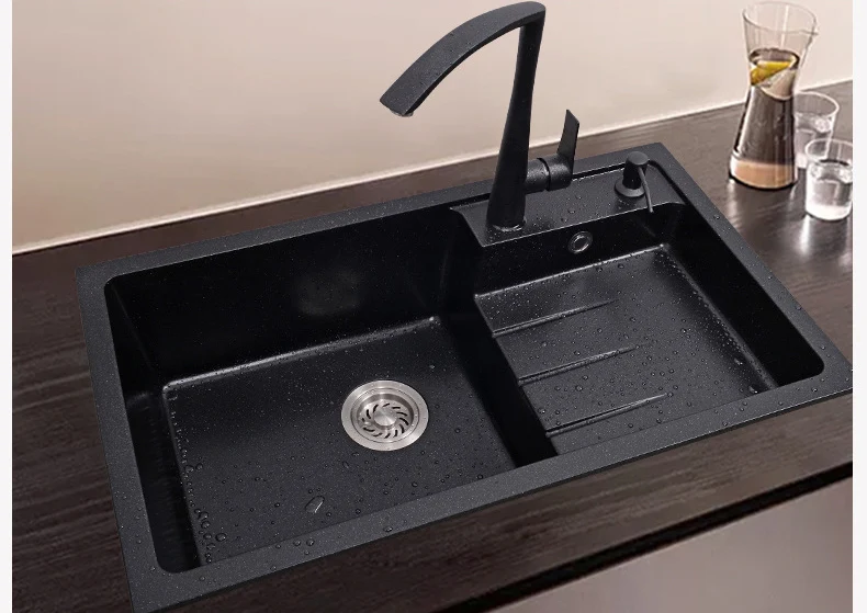 Dual Mount Double Bowl Black Onyx Composite Granite Kitchen Sink