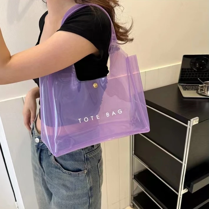 Custom logo small mini jelly candy black white color transparent PVC waterproof shoulder tote bag