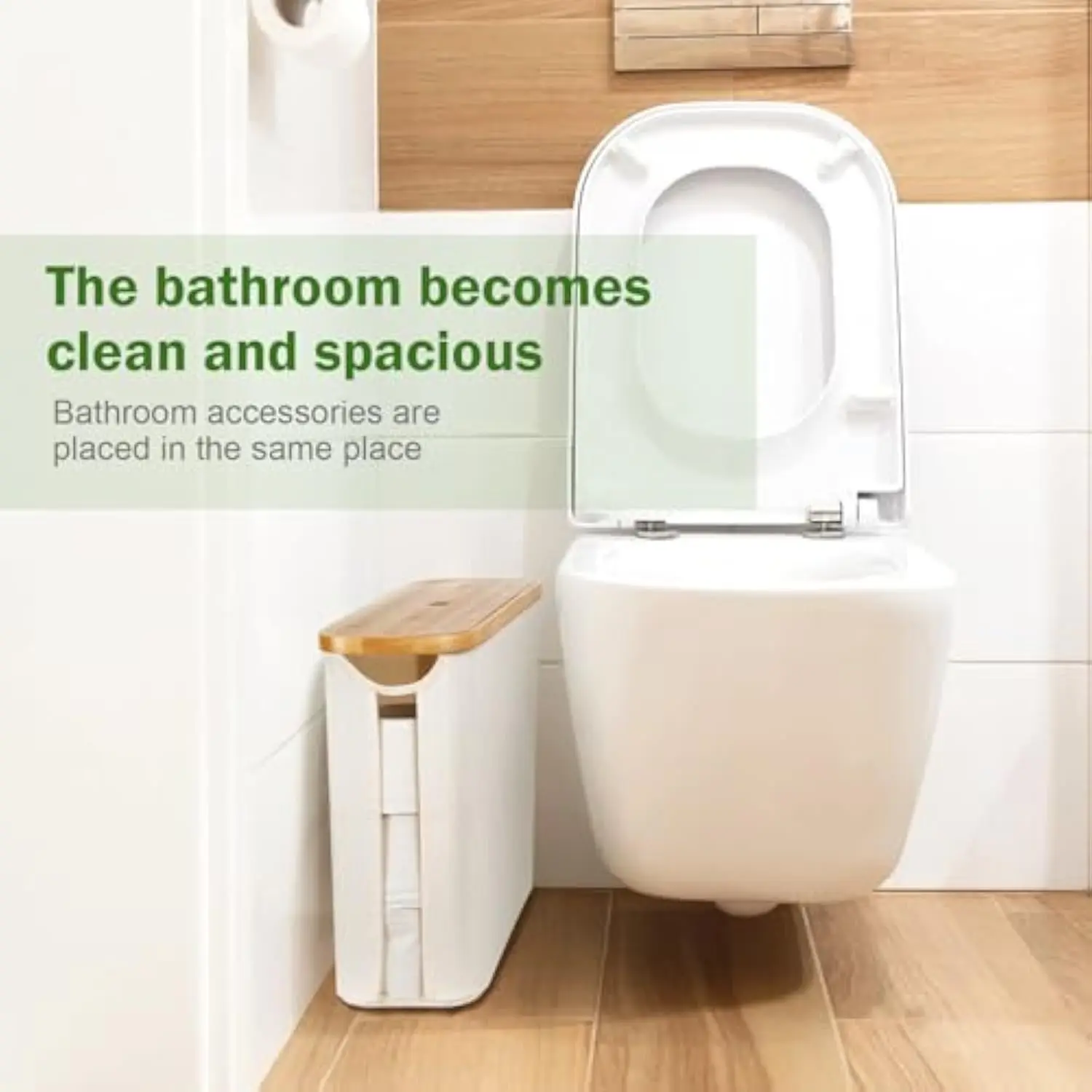 JQ Foldable Bamboo Toilet Paper Storage Organizer Stand Basket Toilet Paper Holder With 2 Built-in Handles