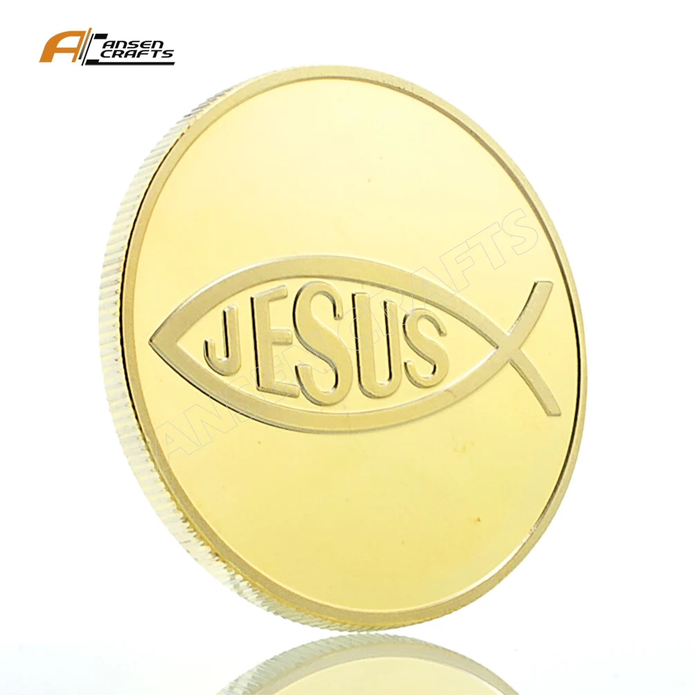 
Chinese professional manufacturer promotion Custom personalized 3D gold metal fish jesus coins 