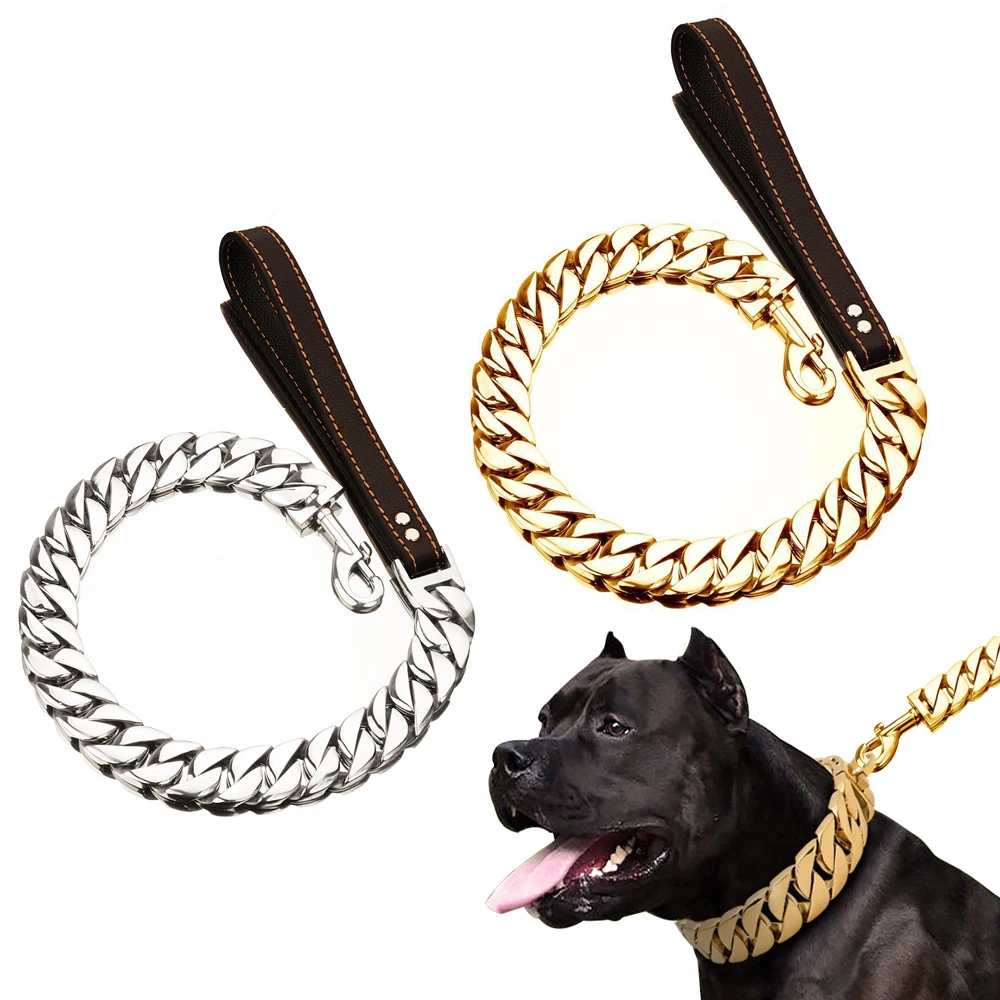 Luxury Gold Correas para Perros Hip Hop Leads Dog 32mm Chains Cuban Dog Chain Leash