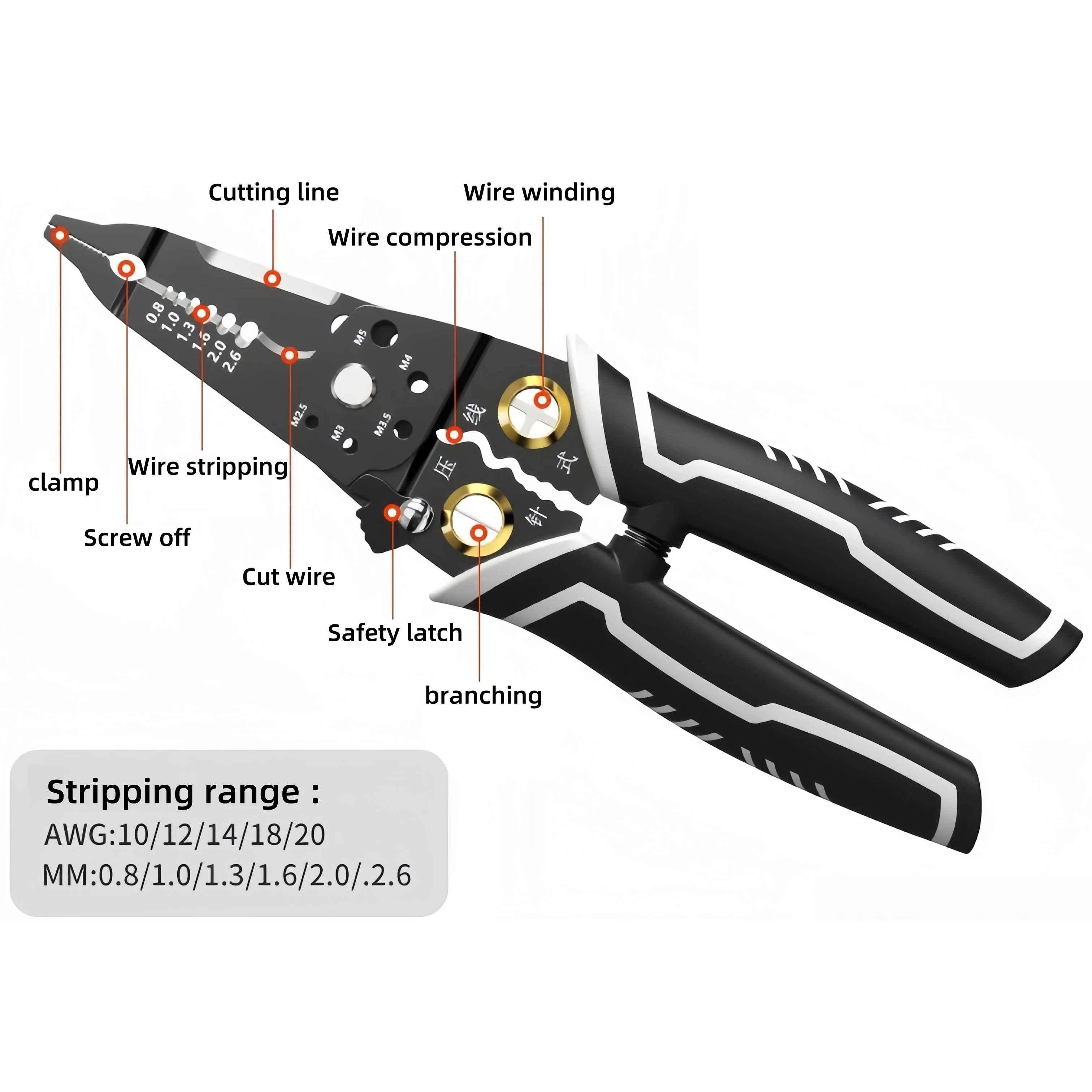 Nine Multi-Function Manual Cable Cutting Strippers PC Plastic Handle DIY Industrial Wire Stripper Crimping Clamping Grip OEM