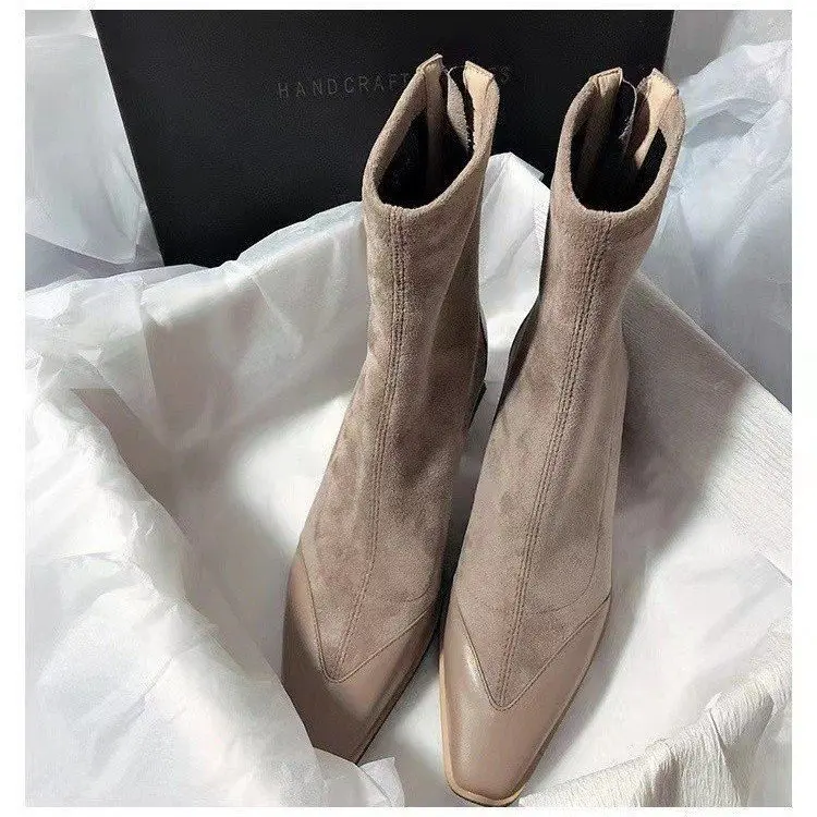 Factory wholesale quality ankle 2024 autumn/winter new chunky high heel suede boots for women