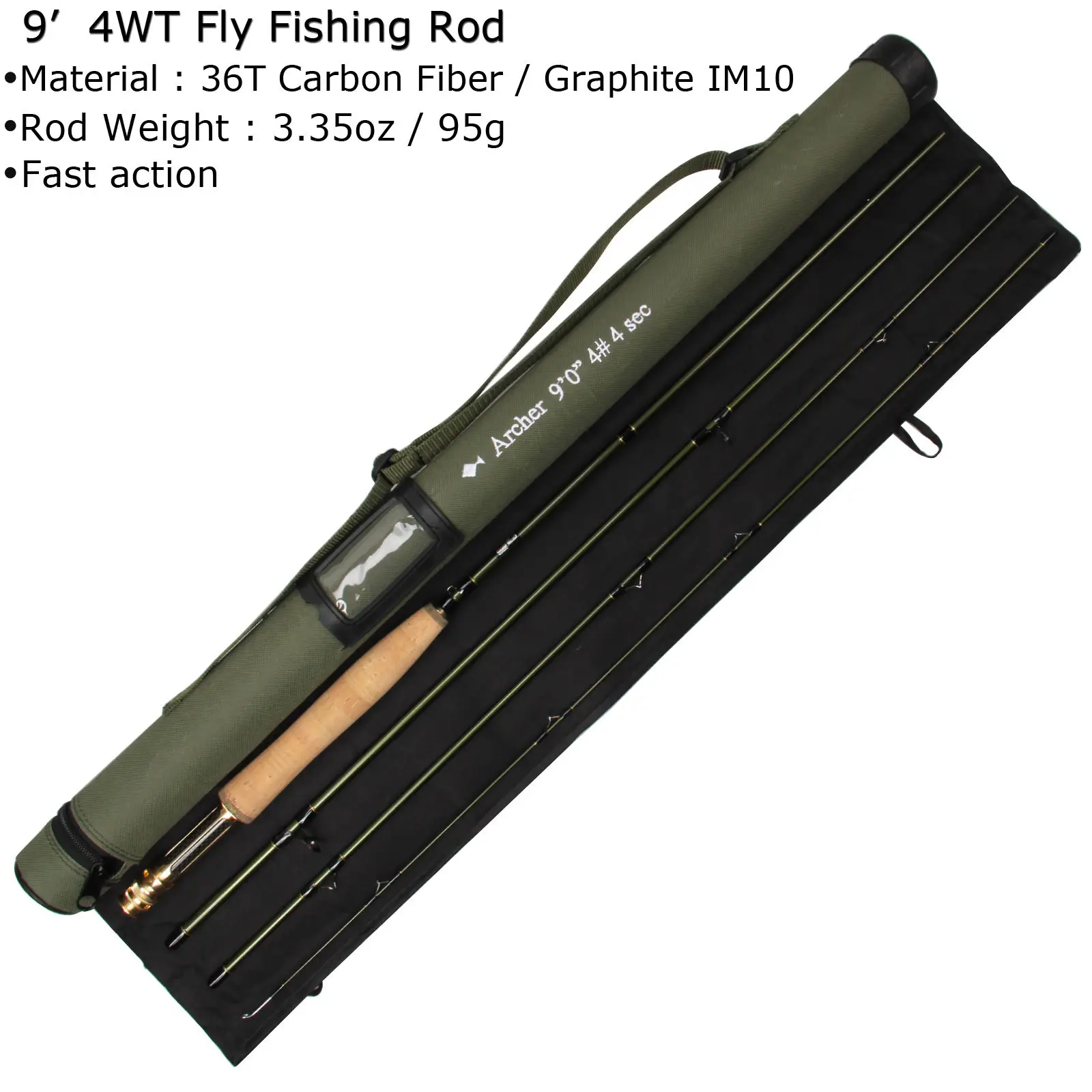 4 Section 3/4/5/8 WT Lightweight Fast Action Carbon Fiber Fly Fishing Rod Dark Green Fly Rod