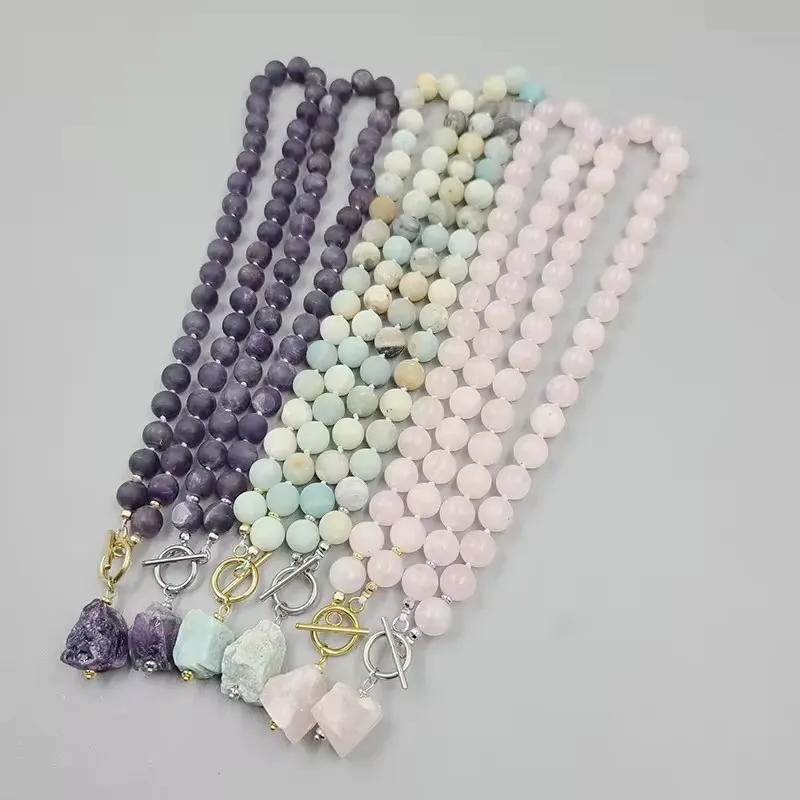 Beautiful rose quartz gem beaded necklace, original stone pendant necklace jewelry