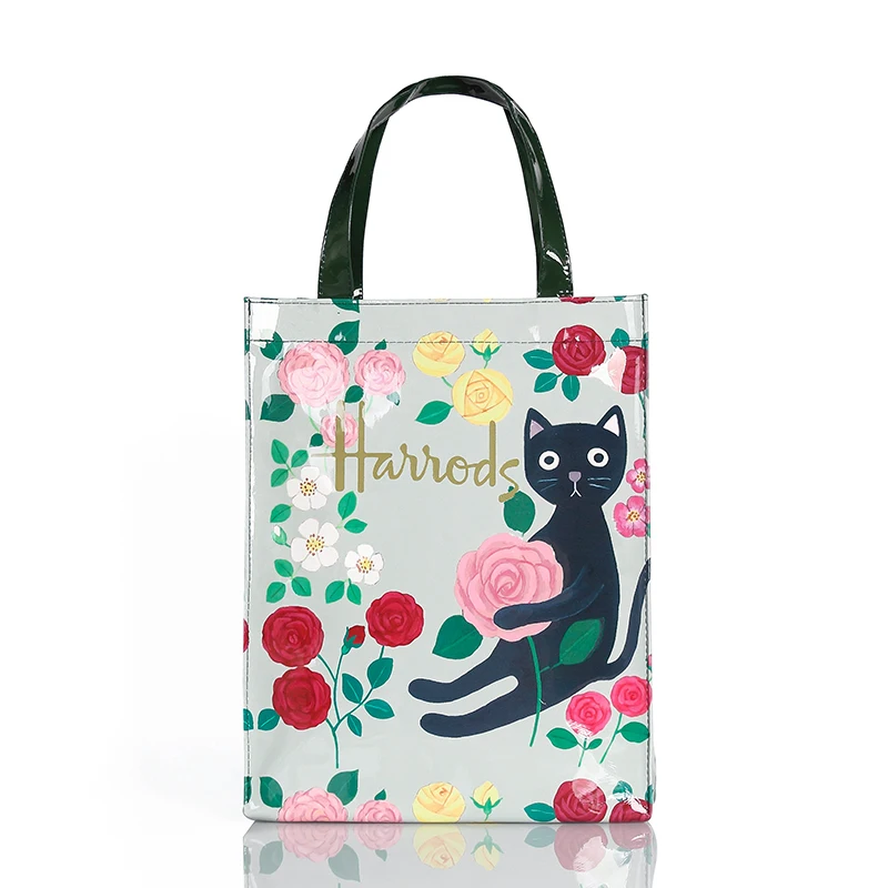 London Style PVC Reusable Shopping Bag  Eco Friendly Flower Shopper Bag Waterproof Handbag Lunch Tote