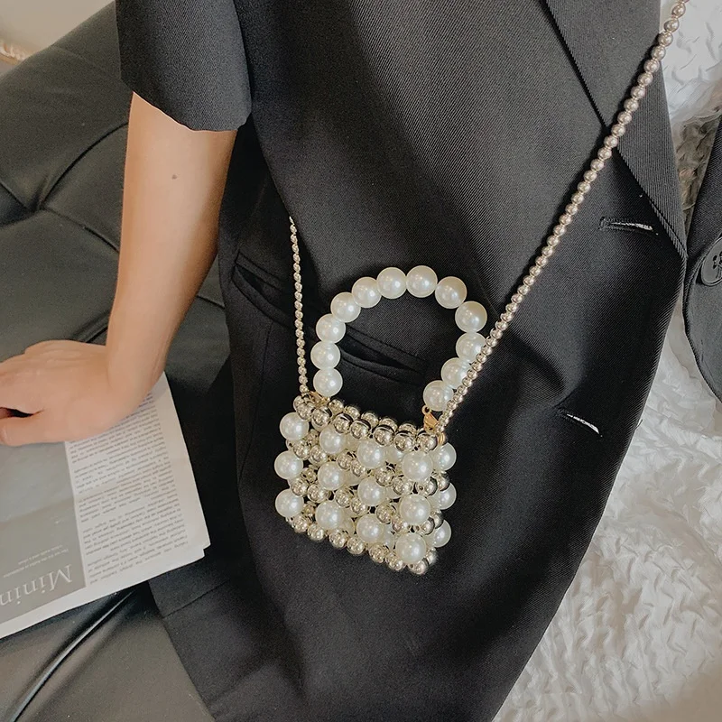 Wholesale New Fashion 2023 Handmade Tiny Tote Bag Mother of Pearl Handbags Small Jelly Ladies Purse Women Pearl Beaded Lady bags