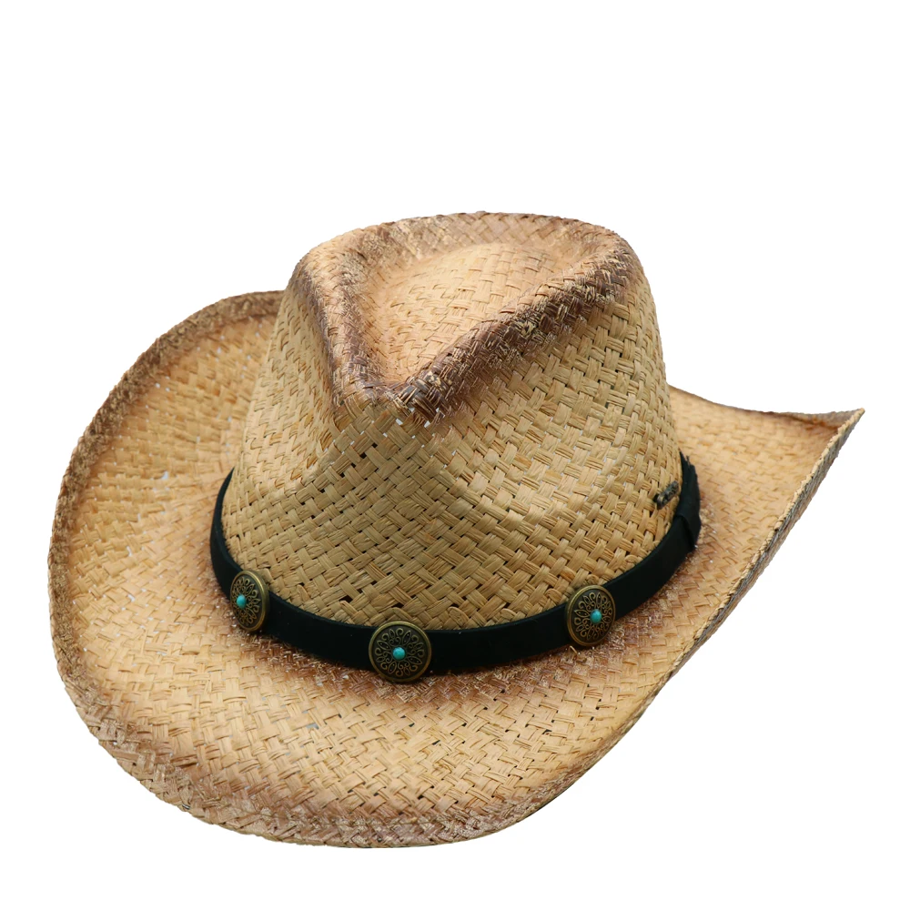 Outdoor Beach Sun Protection Western Style Straw Cowboy Hat Empty Top Straw Hat Visor Hat