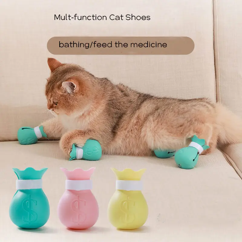 2024 Yiwu Agent Silicon Portable Cat Paw Protector For Bathing Anti Cat Scratch Safety Claw Cover Cat Boot Shoes For Bathing