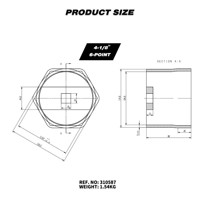 4-1/8 Inch 6-Point Rounded Wheel Bearing Locknut Socket