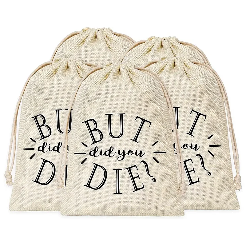 Custom Logo High Quality 20x25cm Drawstring Jute Linen Hangover Kit Bags