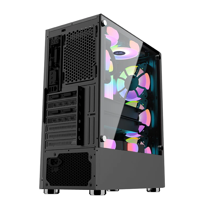 SNOWMAN Custom Logo Pc Gaming Case Quality Factory Led Rgb Gaming Pc Computer Tower Case With Tempered Glass
