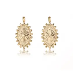 Hot Sale Stainless Steel Oval Carved Chinese Lucky Jewelry Charms Gold Plated Wholesale Material Bracelet Pendant