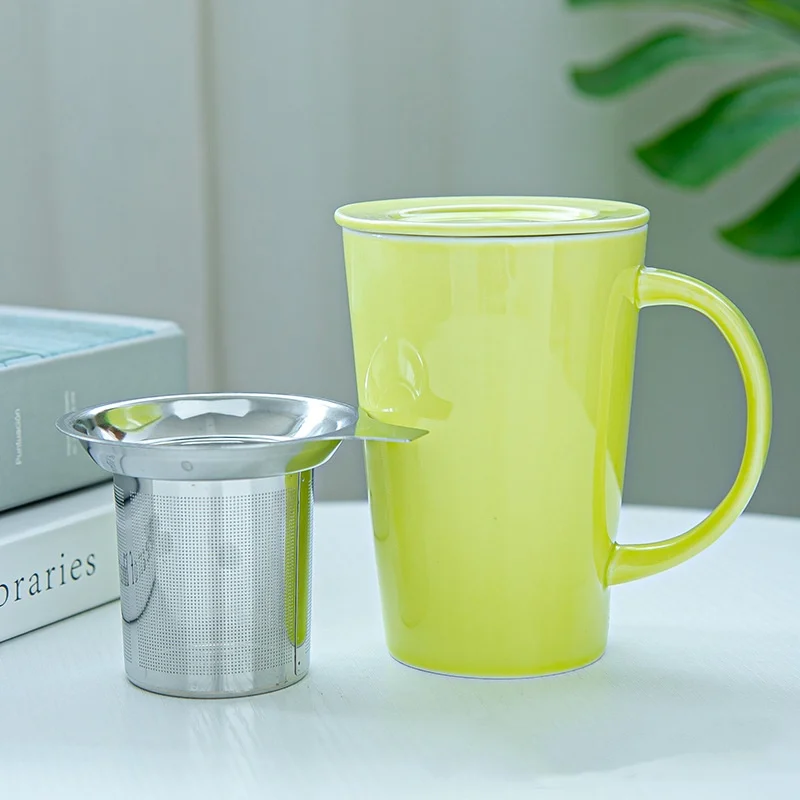 Creative ceramic coffee cup set Ceramic tea cup with lid tea separation office cup
