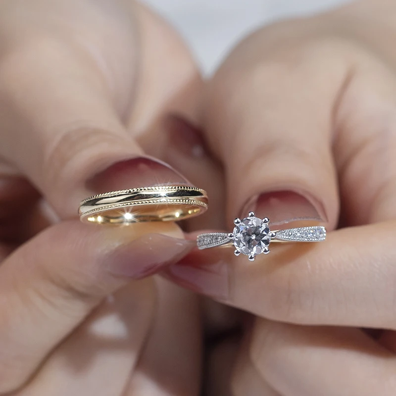 Messi Jewelry  MSR-1049 14K Gold with Platinum Round Brilliant Cut Diamond Stackable Ring for Women