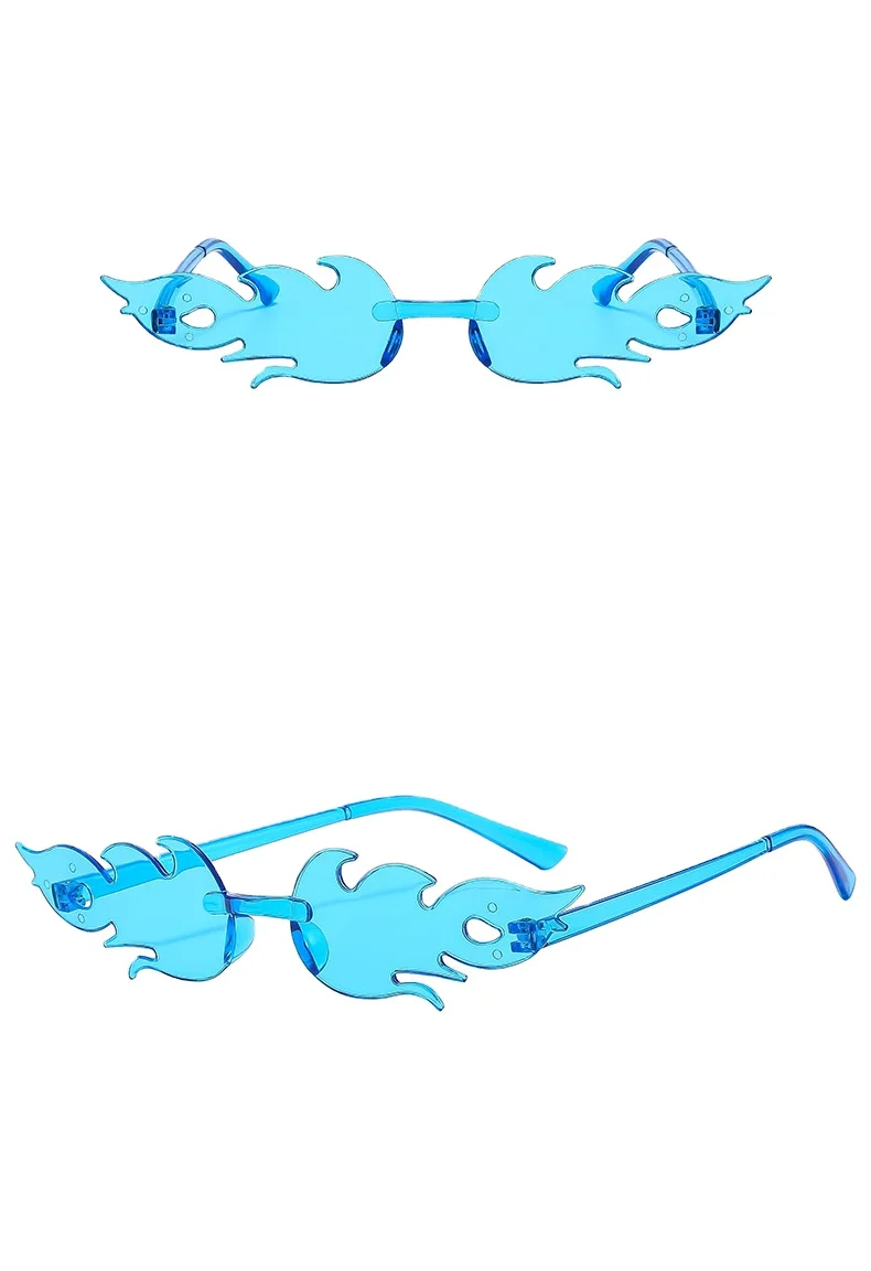 New European and American personalized flame shaped sunglasses, colorful ocean pieces frameless sunglasses, cross-border trendy