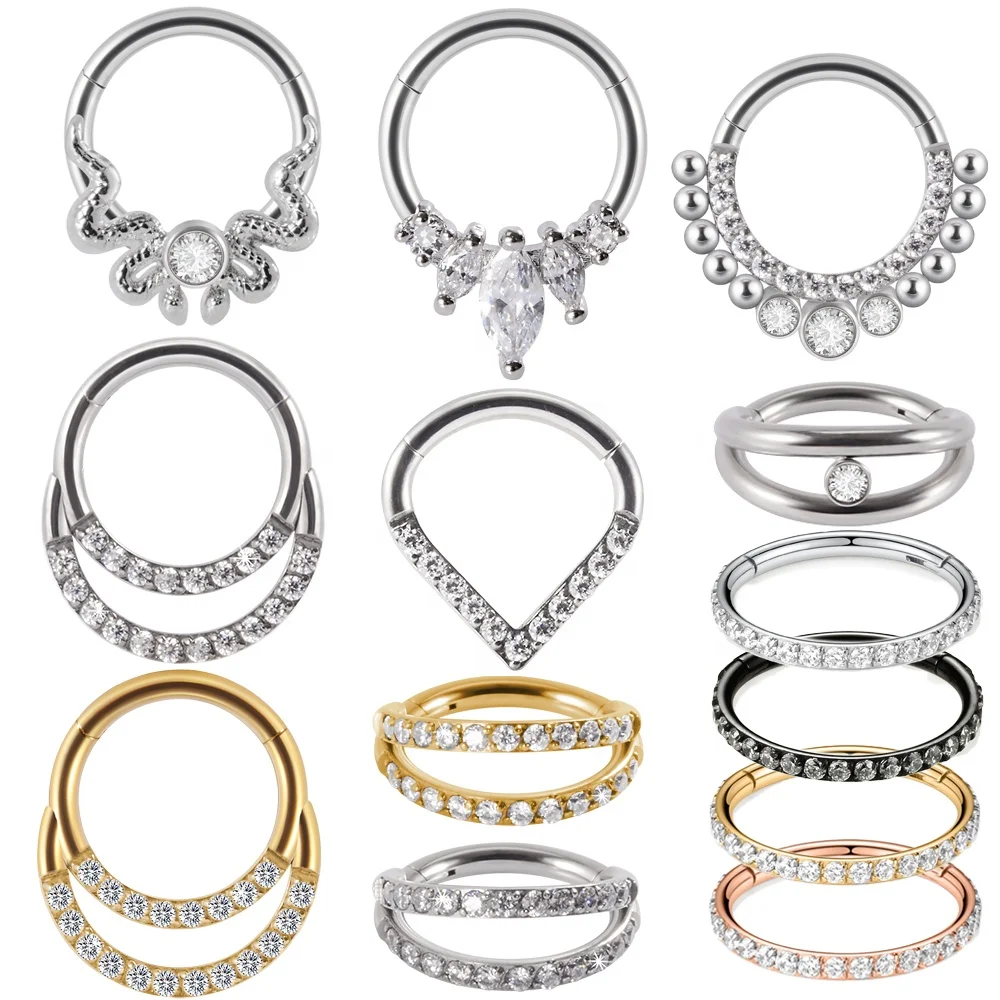 Surgical Steel Clear Zircon Earring Hoop Rock Hinged CZ Segment Clicker Ear Cartilage Nose Ring Piercing Wholesale