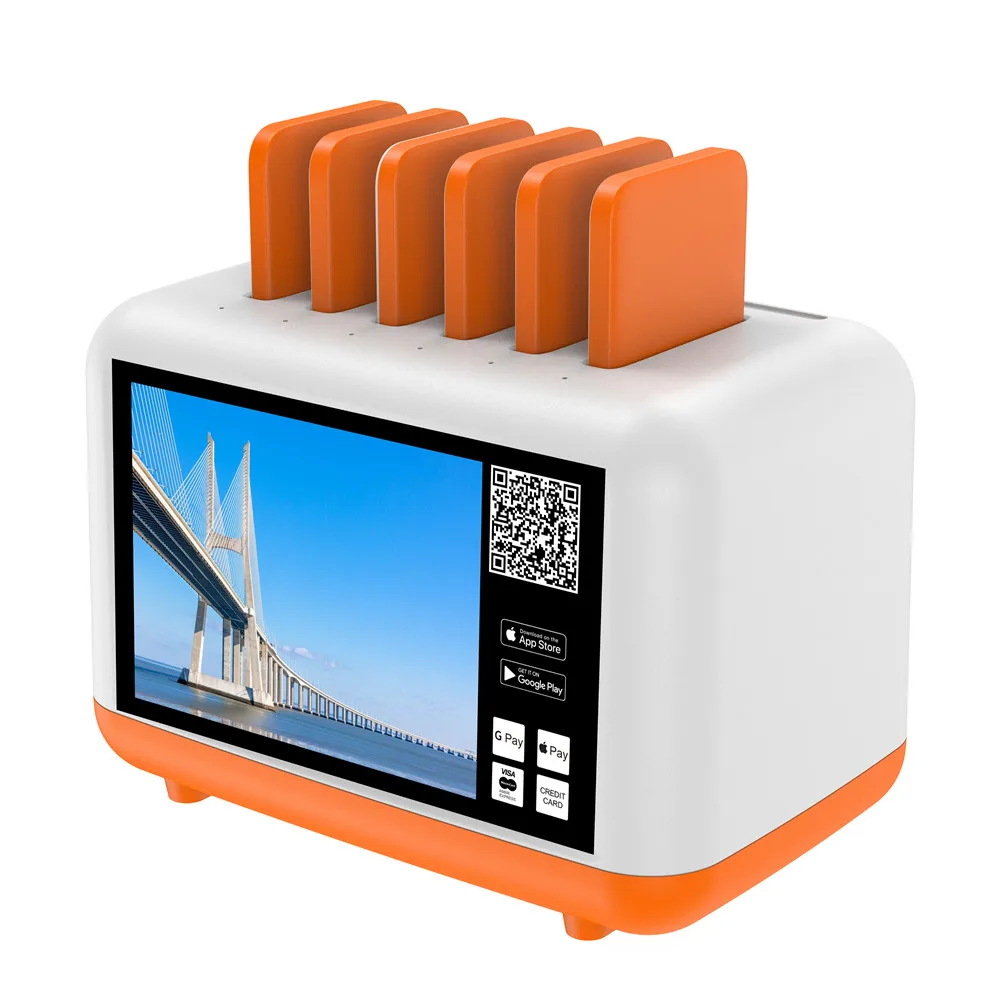 Portable 6 slots mobile phone rental power bank share station lock for restaurant hotel bar