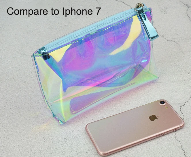 Hot Sale  Promotional  Cute  Laser Holographic TPU Travel  Portable Ladies Women  Make up Cosmetic Bag  Pouch Toiletry Bag