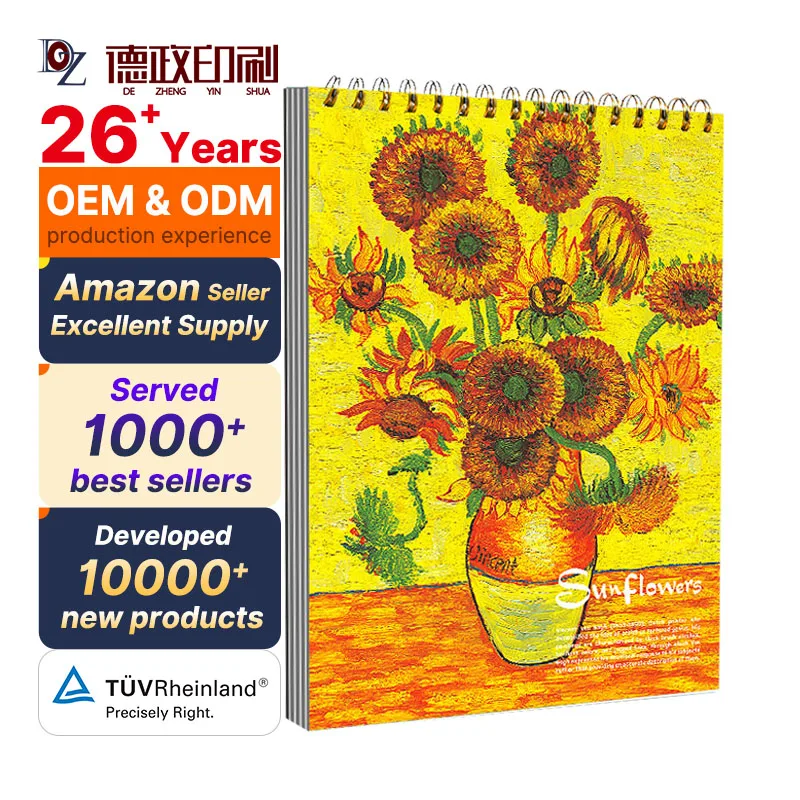 New Arrival  30/40/60 sheets Van gogh Painting Design Blank 8K A4 Oem Custom 100/160gsm Paper cover Spiral  Sketchbook