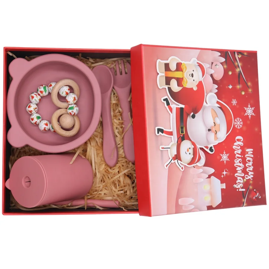 Food grade Platinum Silicone baby feeding products set Feeding Supplies with suction base baby bibs spoon fork Divider Plate