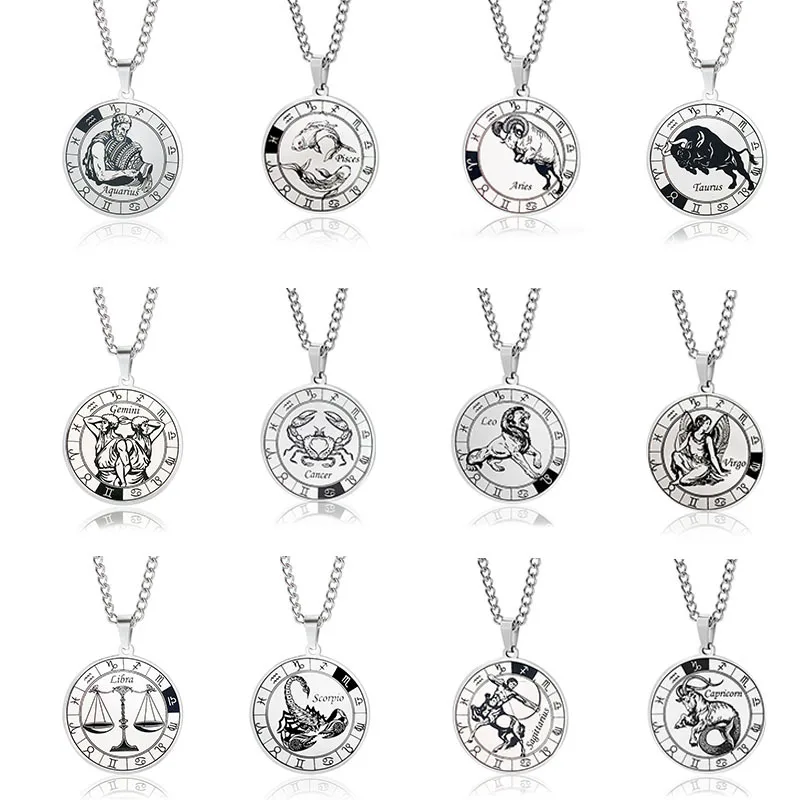 Women accessories jewelry 18k gold plated 316l stainless steel pendant astrology horoscope tarot card 12 zodiac sign necklace