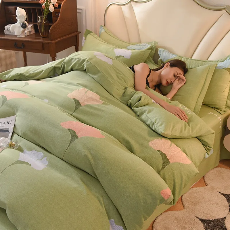 Thickened cotton girls bedding set brushed wool king-size quilt bedspread 4-piece set