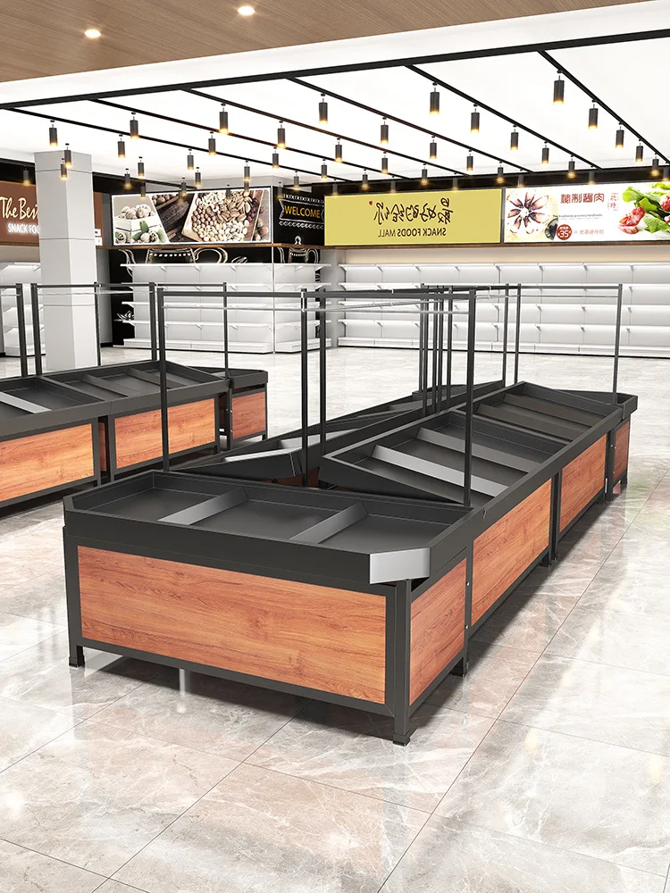 Factory Price Wooden Fruit And Vegetable Rack Stand Shelf Durable Supermarket Display Shelf