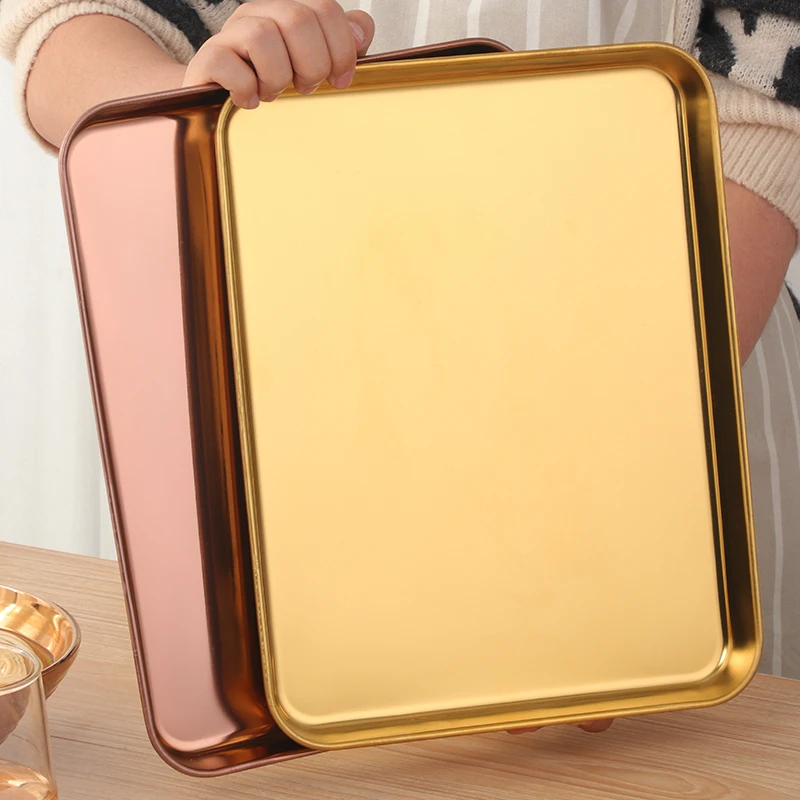 Restaurant Hotel Custom Logo Square Bread Cake Roasting Sheet Pans Stainless Steel Food Serving Baking Tray For Oven
