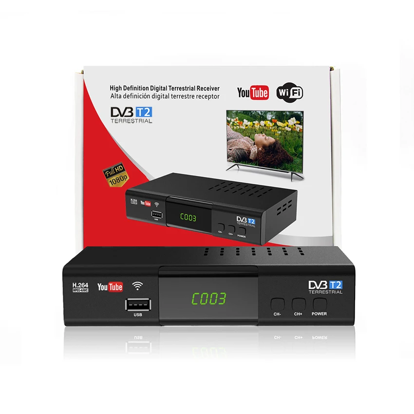 Factory Price H.264 Mpeg-4 Set-Top Box DVB-T2 Digital Tv Receiver 168mm HD DVB T2