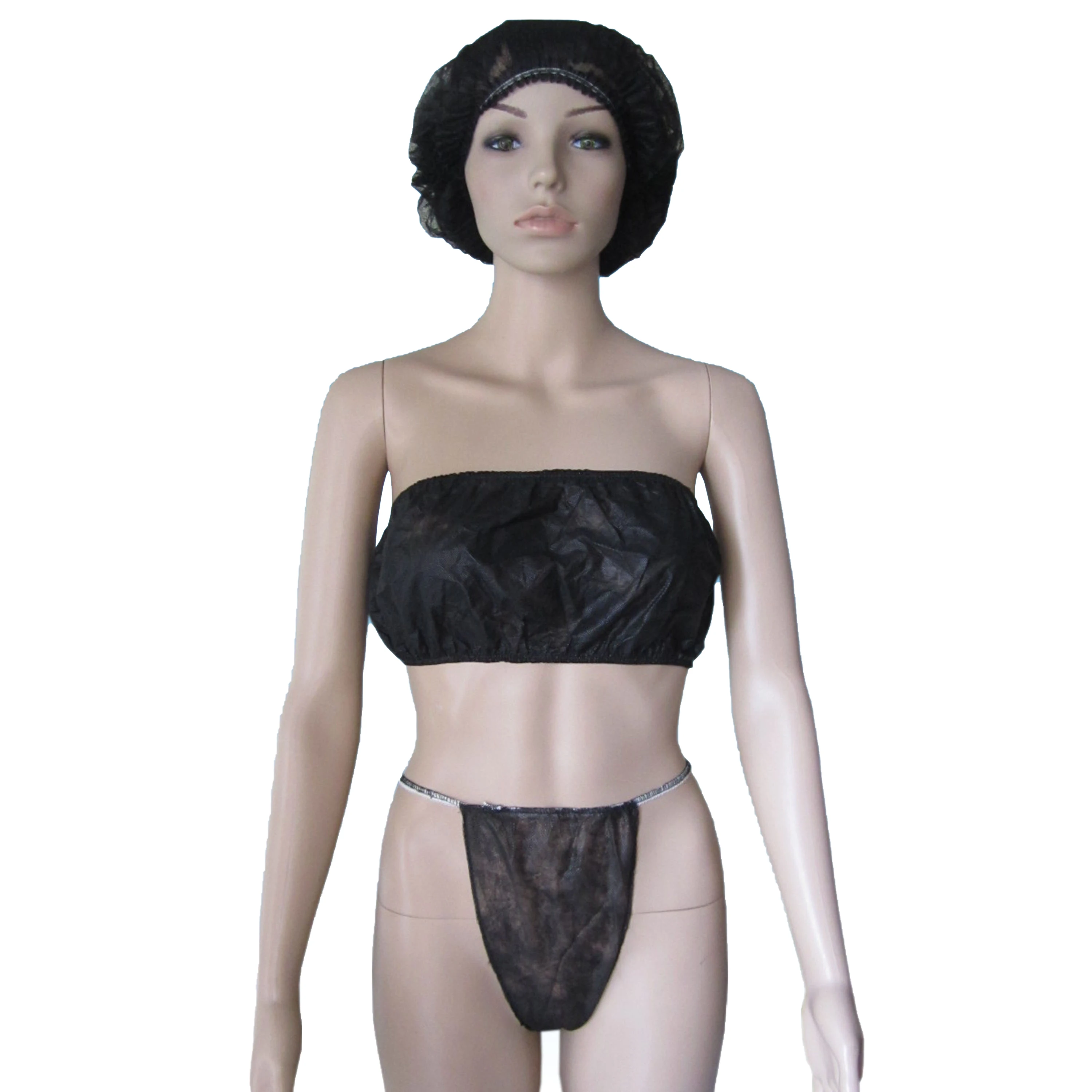 Disposable Women white/pink/black Non Woven Fabric Underwear bras set with tanga underclothes