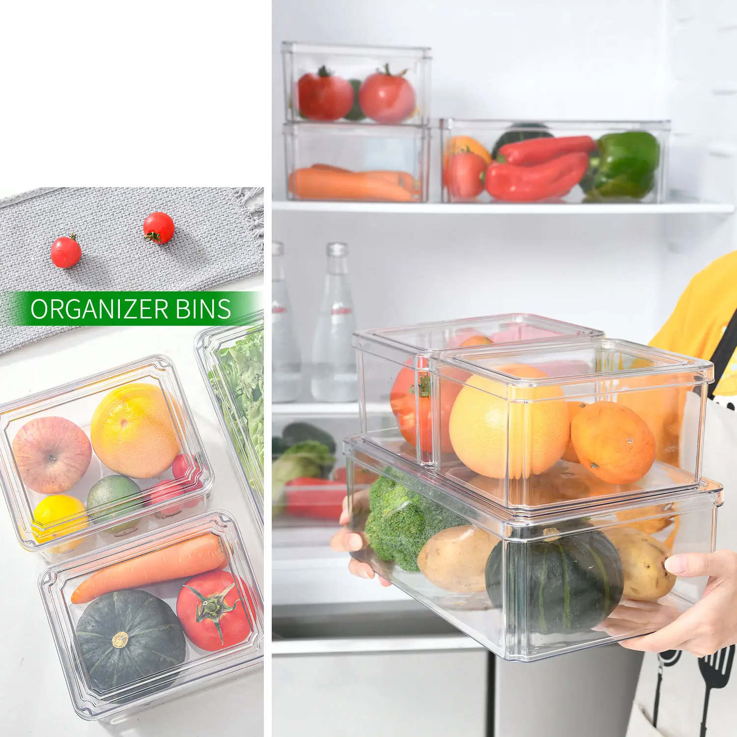 3PCS Clear Storage Box Drawer Organizer Price Plastic Stackable Kitchen Refrigerator Storage Box With Lid