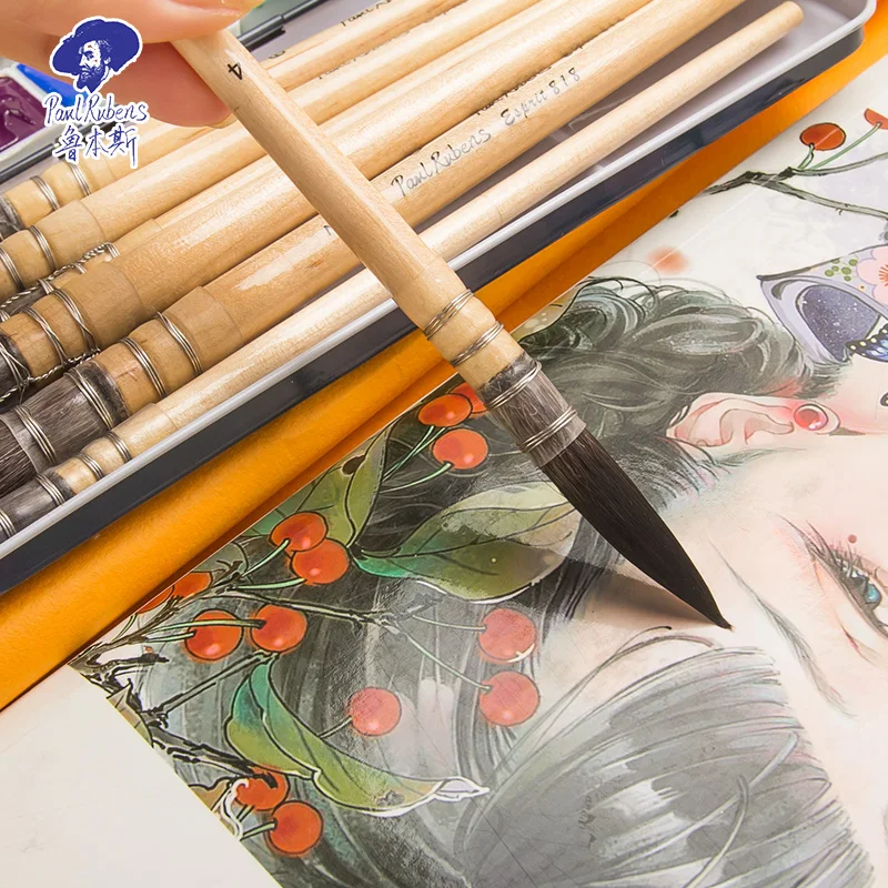 Paul Rubens Watercolor Brush Pen Paint Acrylic Squirrel Hair Yellow Timber Baking Varnish Holder Art Supplies for Artist L818-8#