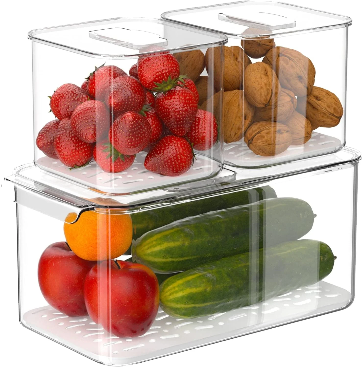 OWNSWING 3Pack Fridge Food Storage Bin Stackable Refrigerator Freezer Organizer Fresh Keeper Container with Vented Lids