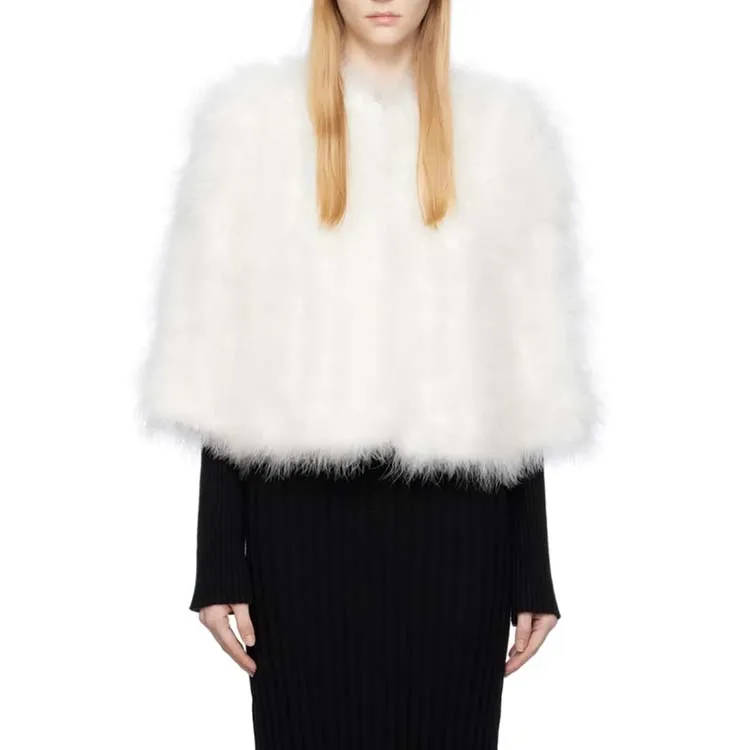 White Round Neck Feather Jacket Luxury oem custom  fur jacket comfortable Turkey feather jacket