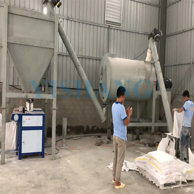 Sand cement premixed mortar tile adhesive glue horizontal ribbon mixer dry mortar powder mixing machine production line plant