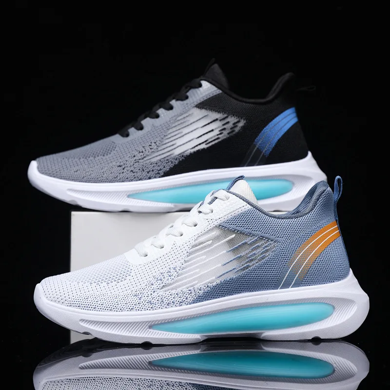 2022 new style breathable mesh and flyingknit running shoes cheap wholesale thin summer sports shoes