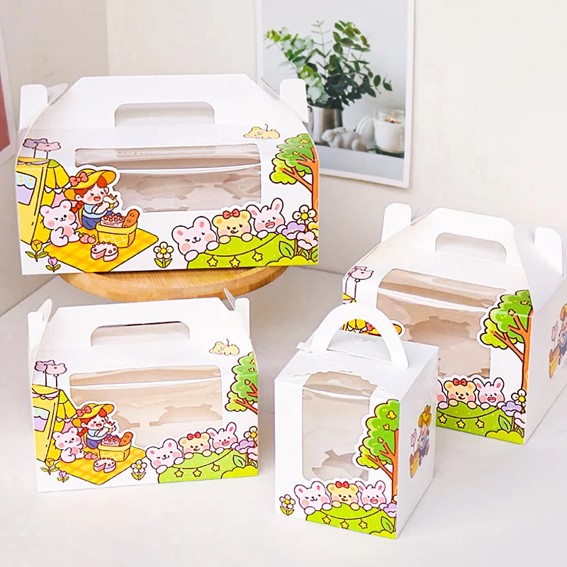 Цветные коробки для свадебного торта с печатью упаковка выпечки прозрачные окна коробка ручкой