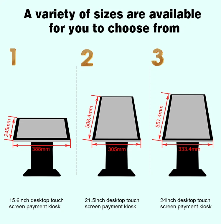 15.6 21.5 24 inch reception desk self checkout kiosks self check in kiosk hotel with 80MM printer QR scanner